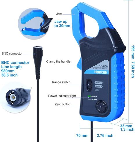 Hantek CC-800 التيار المتناوب/تيار مستمر فك التيار 5KH راسم الذبذبات المتعدد عرض النطاق الترددي 1mV/10mV/A 500A/800A مع موصل BNC in Kuwait