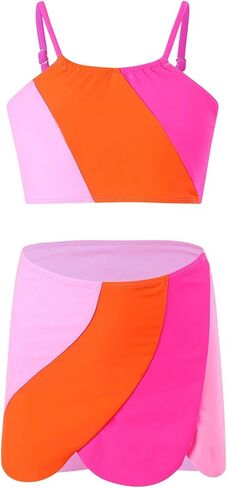 OYOANGLE Girl's 3 Piece Bikini Set Color Block Spaghetti Straps Cami Swimwear Bathing Suits with Mini Skirt in Saudi Arabia