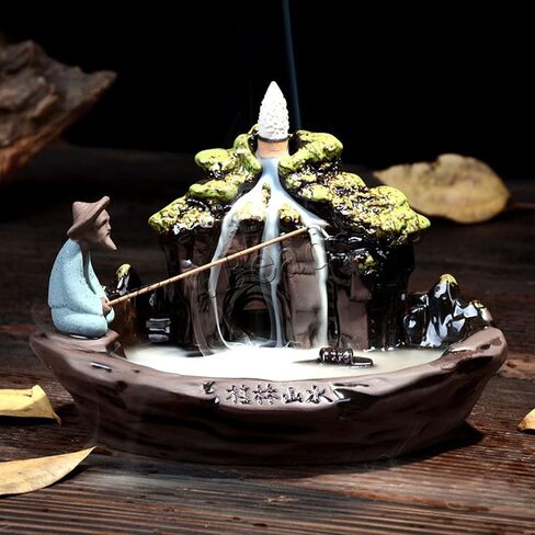 Guilin Landscape Backflow Incense Burner, Handmade Ceramic Waterfall Incense Stick Cone Holder with 20 PCS Incense Cones and 30 PCS Incense Sticks in Saudi Arabia