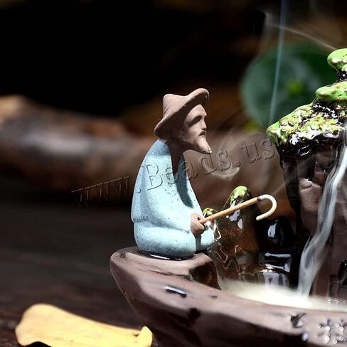 Guilin Landscape Backflow Incense Burner, Handmade Ceramic Waterfall Incense Stick Cone Holder with 20 PCS Incense Cones and 30 PCS Incense Sticks in Saudi Arabia