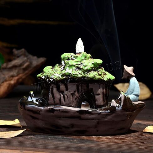 Guilin Landscape Backflow Incense Burner, Handmade Ceramic Waterfall Incense Stick Cone Holder with 20 PCS Incense Cones and 30 PCS Incense Sticks in Saudi Arabia