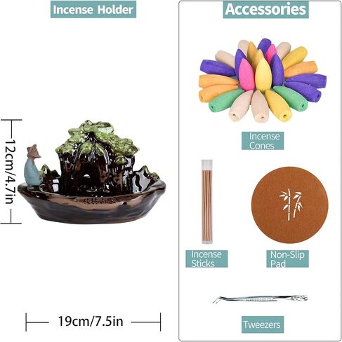 Guilin Landscape Backflow Incense Burner, Handmade Ceramic Waterfall Incense Stick Cone Holder with 20 PCS Incense Cones and 30 PCS Incense Sticks in Saudi Arabia