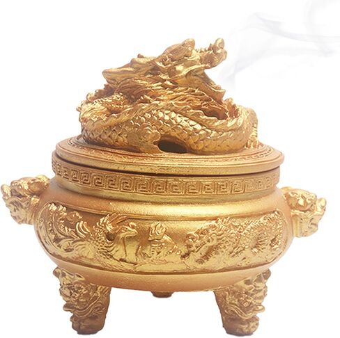 Feng Shui Dragon Incense Holder Burner with Lid and Incense Stand Accessories for Aromatherapy Ornament, Home and Office Decoration, Indoor and Outdoor (Bronze D) in Saudi Arabia