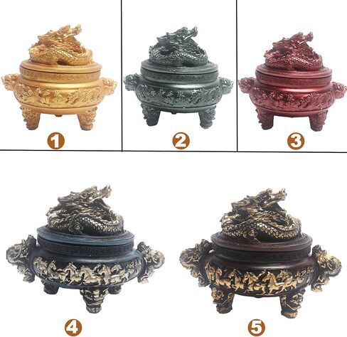 Feng Shui Dragon Incense Holder Burner with Lid and Incense Stand Accessories for Aromatherapy Ornament, Home and Office Decoration, Indoor and Outdoor (Bronze D) in Saudi Arabia