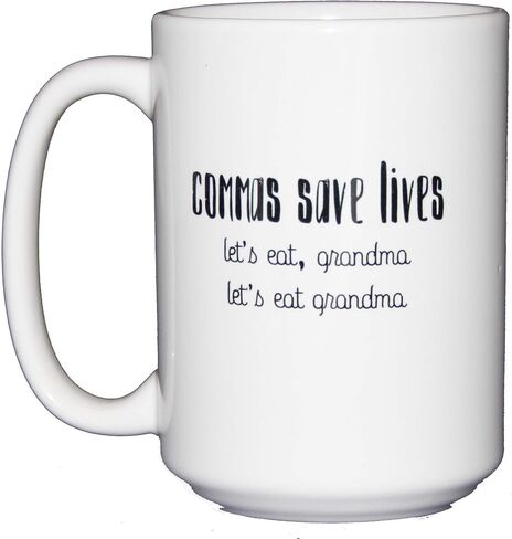 Funny Coffee Mugs for Word Nerd - Grammar Police - Commas Save Lives - Let's Eat Grandma - Typography - English Teacher Editor Writer Gift (Commas Save Lives) in Saudi Arabia