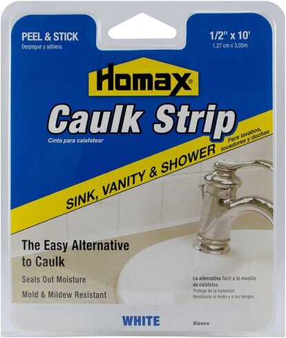 Homax Sink, Vanity and Shower Caulk Strip, White, 1/2" x 10' - 41072390385 in Saudi Arabia