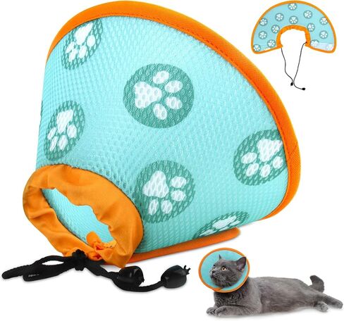 Soft Cat Recovery Collar, Adjustable Cat Cone Collar for Cat Kitten Prevent from Licking Wounds, Mesh Recovery Elizabethan Collar for Cats, Kittens, Rabbits in Kuwait