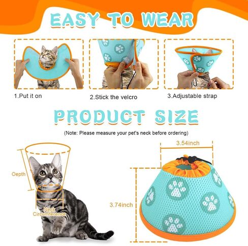 Soft Cat Recovery Collar, Adjustable Cat Cone Collar for Cat Kitten Prevent from Licking Wounds, Mesh Recovery Elizabethan Collar for Cats, Kittens, Rabbits in Kuwait