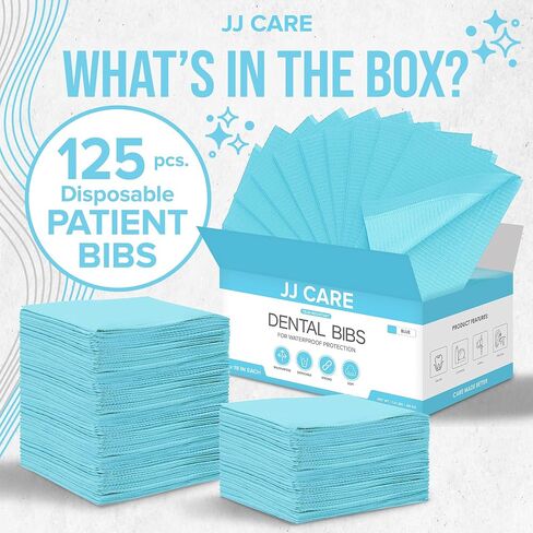 مرايل أسنان JJ CARE [عبوة من 125] - مرايل أسنان زرقاء مقاس 13 بوصة × 18 بوصة، مرايل طبيب أسنان مقاومة للماء 3 طبقات، مرايل أسنان يمكن التخلص منها لتمديد الرموش، مرايل للمريض لفن الأظافر، مناديل للأسنان للثقب in Kuwait