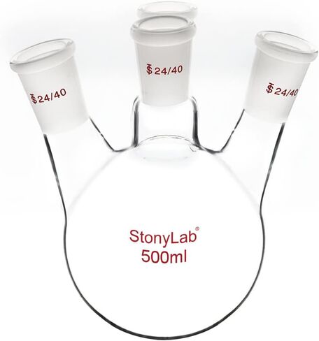 stonylab 4 Neck Round Bottom Flask RBF, Heavy Wall 4 Neck Lab Flask Borosilicate Glass Round Bottom Boiling Flask with 24/40 Standard Taper Outer Joint, 1000 ml in Kuwait