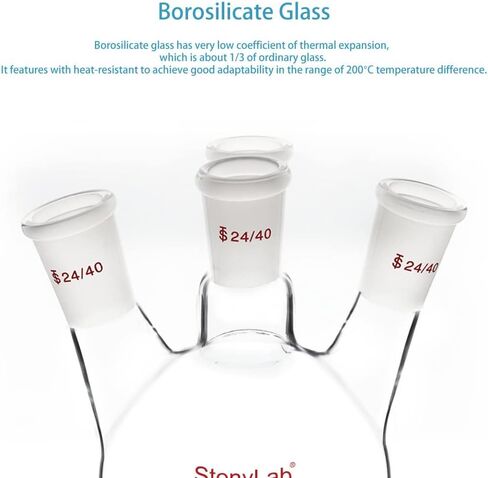 stonylab 4 Neck Round Bottom Flask RBF, Heavy Wall 4 Neck Lab Flask Borosilicate Glass Round Bottom Boiling Flask with 24/40 Standard Taper Outer Joint, 1000 ml in Kuwait