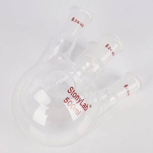 stonylab 4 Neck Round Bottom Flask RBF, Heavy Wall 4 Neck Lab Flask Borosilicate Glass Round Bottom Boiling Flask with 24/40 Standard Taper Outer Joint, 1000 ml in Kuwait