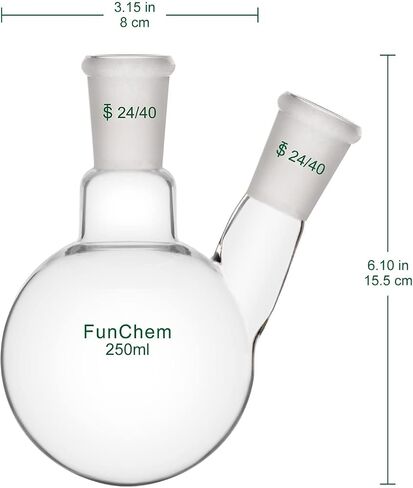 دورق زجاجي مستدير من FunChem 24/40، دورق مستدير من الأسفل لاستقبال الغليان RBF، مع وصلة خارجية مدببة قياسية 24/40، 250 مل in Saudi Arabia
