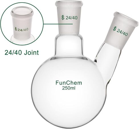 دورق زجاجي مستدير من FunChem 24/40، دورق مستدير من الأسفل لاستقبال الغليان RBF، مع وصلة خارجية مدببة قياسية 24/40، 250 مل in Saudi Arabia