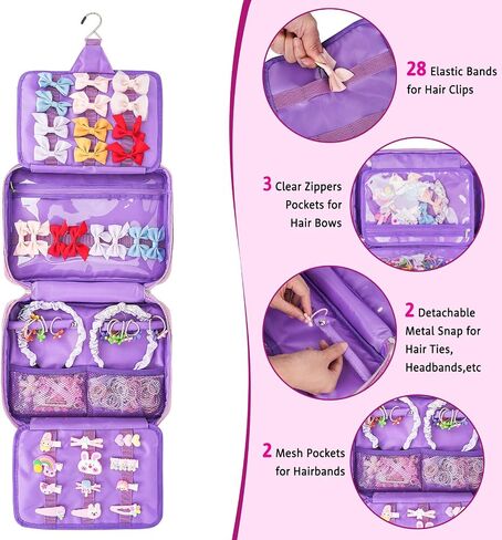 Hair Accessories Storage Bag for Baby Girls, Bow Organizer Holder with Hook | PU Leather Bow Holder with Display Hair Clips, Headband, Ties& Scrunchies, Dust-proof & Easy to Clean in Saudi Arabia