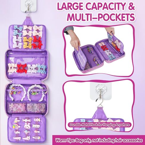 Hair Accessories Storage Bag for Baby Girls, Bow Organizer Holder with Hook | PU Leather Bow Holder with Display Hair Clips, Headband, Ties& Scrunchies, Dust-proof & Easy to Clean in Saudi Arabia