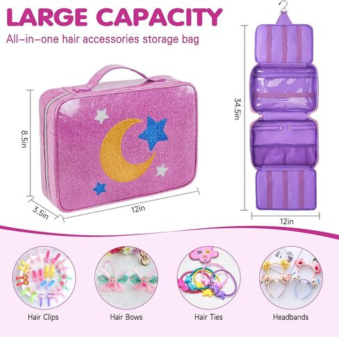 Hair Accessories Storage Bag for Baby Girls, Bow Organizer Holder with Hook | PU Leather Bow Holder with Display Hair Clips, Headband, Ties& Scrunchies, Dust-proof & Easy to Clean in Saudi Arabia