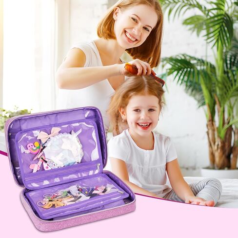 Hair Accessories Storage Bag for Baby Girls, Bow Organizer Holder with Hook | PU Leather Bow Holder with Display Hair Clips, Headband, Ties& Scrunchies, Dust-proof & Easy to Clean in Saudi Arabia