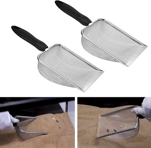 Xiaokeis 2 Packs Reptile Sand,Reptile Habitat Sifting Scoopers,Stainless Steel Fine Mesh Reptile Substrate Metal Sand Shovel Sifter Corner Scoop Shovel in Saudi Arabia