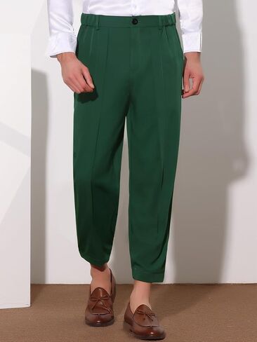 Lars Amadeus Cropped Dress Pants for Men's Pleated Front Elastic Waist Ankle Length Tapered Pants in Saudi Arabia