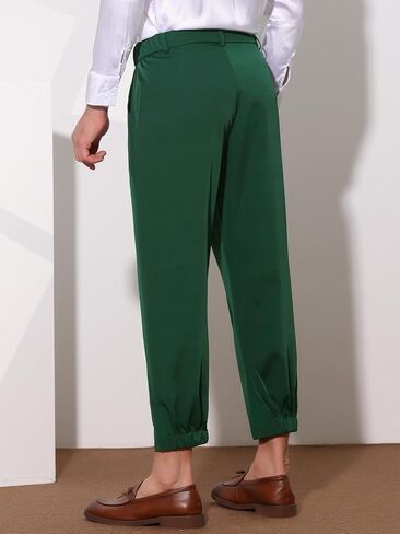 Lars Amadeus Cropped Dress Pants for Men's Pleated Front Elastic Waist Ankle Length Tapered Pants in Saudi Arabia