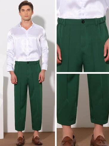 Lars Amadeus Cropped Dress Pants for Men's Pleated Front Elastic Waist Ankle Length Tapered Pants in Saudi Arabia