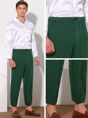 Lars Amadeus Cropped Dress Pants for Men's Pleated Front Elastic Waist Ankle Length Tapered Pants in Saudi Arabia