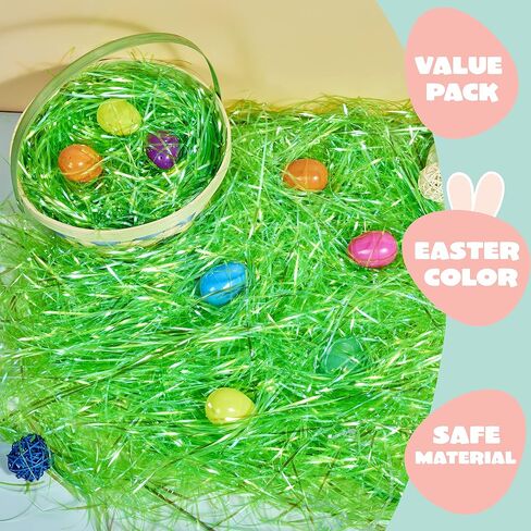 JOYIN 12 أوقية عيد الفصح العشب الأخضر البلاستيك الحرفية أجاد لملء سلة عيد الفصح، DIY تغليف هدايا عيد الفصح، عيد الفصح تفضل الديكور، صيد بيض عيد الفصح in Saudi Arabia