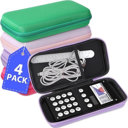 PerKoop 4 Pcs Hard Graphing Calculator Case Compatible with Ti 84 Plus Ce, 84 Plus, 83 Plus Ce, Fx 9750gii Zipped Pocket Hard Travel Case Office Calculator Accessories for USB Cables, Pencil, Ruler in Saudi Arabia