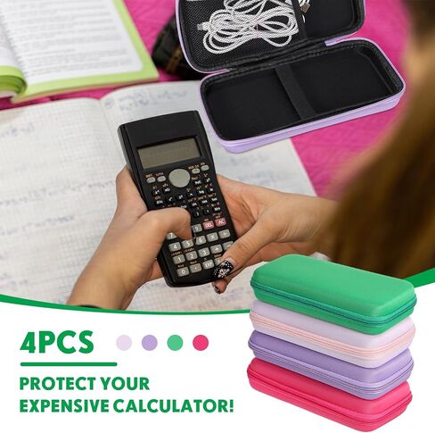 PerKoop 4 Pcs Hard Graphing Calculator Case Compatible with Ti 84 Plus Ce, 84 Plus, 83 Plus Ce, Fx 9750gii Zipped Pocket Hard Travel Case Office Calculator Accessories for USB Cables, Pencil, Ruler in Saudi Arabia