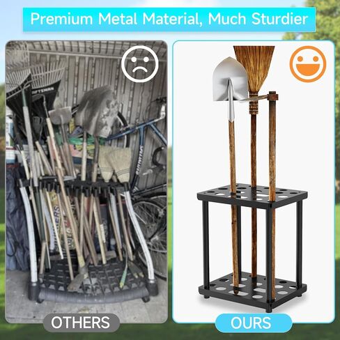 منظم أدوات حديقة تاجي، حامل منظم أدوات ساحة فولاذية شديدة التحمل، رف تخزين المرآب ينظم أدوات الحديقة، المجارف، المجارف، المكانس، المماسح، أسود in Kuwait