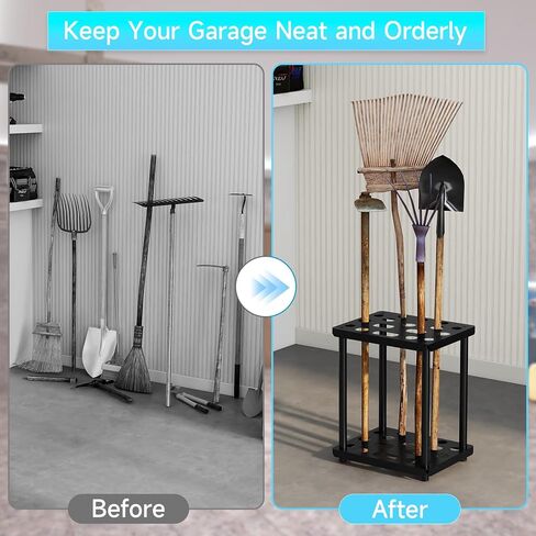 منظم أدوات حديقة تاجي، حامل منظم أدوات ساحة فولاذية شديدة التحمل، رف تخزين المرآب ينظم أدوات الحديقة، المجارف، المجارف، المكانس، المماسح، أسود in Kuwait