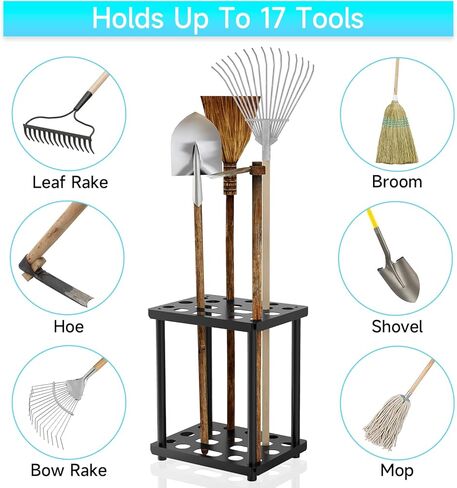 منظم أدوات حديقة تاجي، حامل منظم أدوات ساحة فولاذية شديدة التحمل، رف تخزين المرآب ينظم أدوات الحديقة، المجارف، المجارف، المكانس، المماسح، أسود in Kuwait