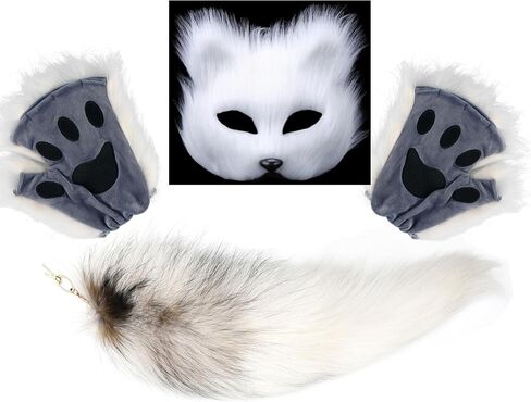Lupidyyxun Therian Mask and Tail Set for Girl Women Furry Fox Mask and Paws for Costome in Saudi Arabia