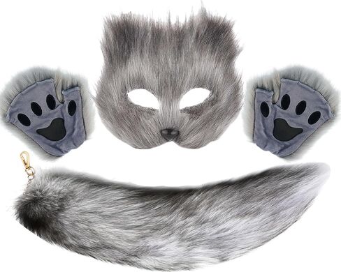 Lupidyyxun Therian Mask and Tail Set for Girl Women Furry Fox Mask and Paws for Costome in Saudi Arabia
