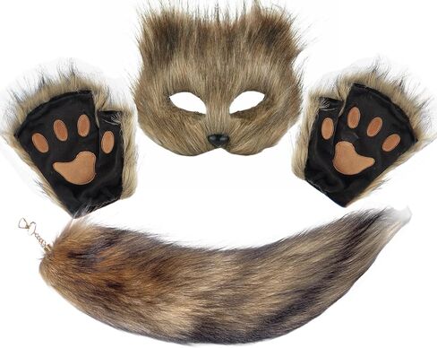 Lupidyyxun Therian Mask and Tail Set for Girl Women Furry Fox Mask and Paws for Costome in Saudi Arabia