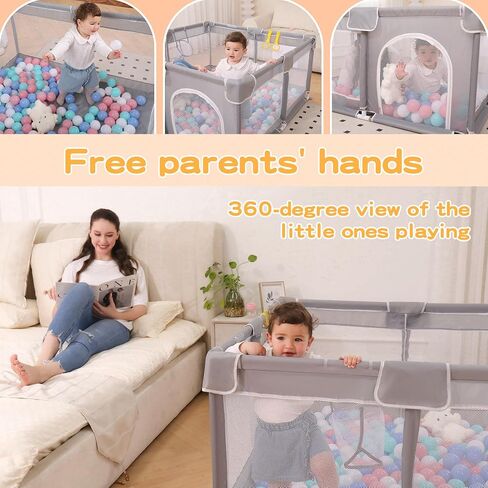 Safe Baby Playpen and Play Yards (50x50 inch Size) for Toddlers, Kids, and Babies | Soft Breathable Mesh | Ball Hoop, Grab Handles | 360-Degree View | Anti-Fall Design in Saudi Arabia