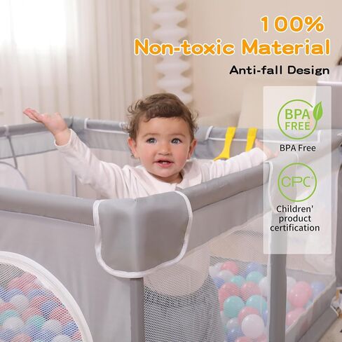 Safe Baby Playpen and Play Yards (50x50 inch Size) for Toddlers, Kids, and Babies | Soft Breathable Mesh | Ball Hoop, Grab Handles | 360-Degree View | Anti-Fall Design in Saudi Arabia