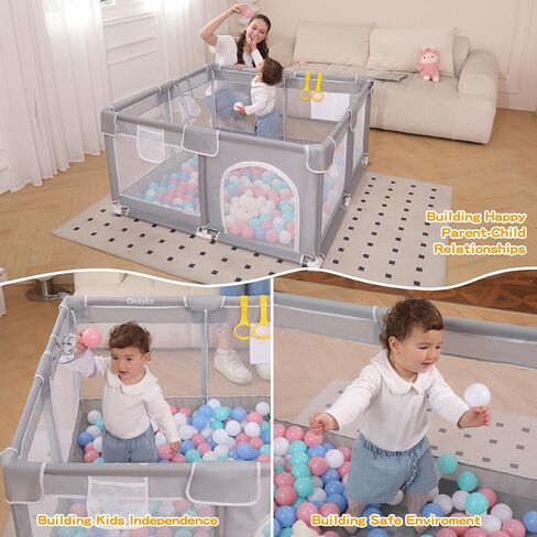 Safe Baby Playpen and Play Yards (50x50 inch Size) for Toddlers, Kids, and Babies | Soft Breathable Mesh | Ball Hoop, Grab Handles | 360-Degree View | Anti-Fall Design in Saudi Arabia