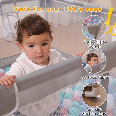 Safe Baby Playpen and Play Yards (50x50 inch Size) for Toddlers, Kids, and Babies | Soft Breathable Mesh | Ball Hoop, Grab Handles | 360-Degree View | Anti-Fall Design in Saudi Arabia