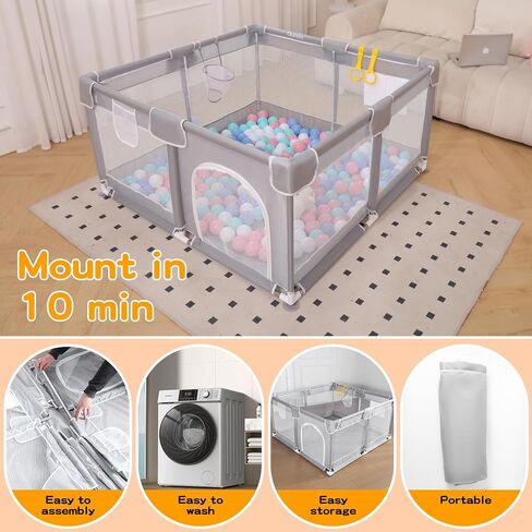 Safe Baby Playpen and Play Yards (50x50 inch Size) for Toddlers, Kids, and Babies | Soft Breathable Mesh | Ball Hoop, Grab Handles | 360-Degree View | Anti-Fall Design in Saudi Arabia