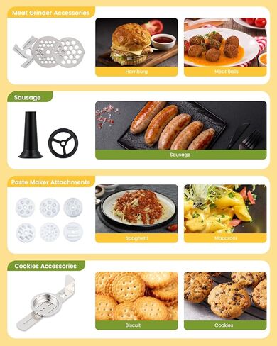 خلاط Flyseago 7 في 1 1500 وات 6.5 QT خلاط مطبخ كهربائي متعدد الوظائف 6+P رأس إمالة السرعة مع وعاء من الفولاذ المقاوم للصدأ، وعاء زجاجي 1.5 لتر، مفرمة لحم، خطاف عجين، خفاقة، مرفق المعكرونة in Kuwait