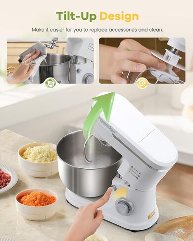 خلاط Flyseago 7 في 1 1500 وات 6.5 QT خلاط مطبخ كهربائي متعدد الوظائف 6+P رأس إمالة السرعة مع وعاء من الفولاذ المقاوم للصدأ، وعاء زجاجي 1.5 لتر، مفرمة لحم، خطاف عجين، خفاقة، مرفق المعكرونة in Kuwait