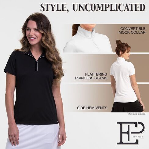 EP NEW YORK Golf Top - Short Sleeve Golf Pullover, Womens Golf Polo With Convertible Mock Collar, Golf Shirt for Women With Quarter Zipper in Saudi Arabia