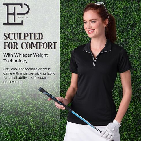 EP NEW YORK Golf Top - Short Sleeve Golf Pullover, Womens Golf Polo With Convertible Mock Collar, Golf Shirt for Women With Quarter Zipper in Saudi Arabia