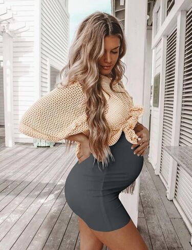 KIM S شورت أسود للحوامل رمادي خصر عالي فوق البطن ملابس رياضية لليوجا ملابس صالة (أسود + ميلانيت 8 بوصة S) in Saudi Arabia