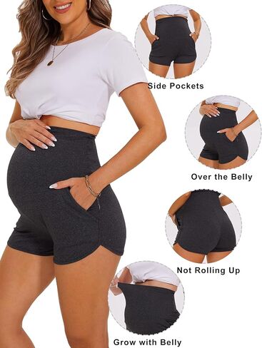 Peauty Maternity Shorts Over The Belly with Pockets, Pregnancy Lounge Shorts, Before, During After Pregnancy in Saudi Arabia