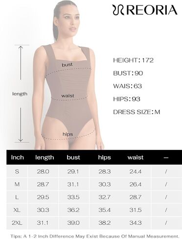 REORIA Women's Square Neck Body suit Sleeveless Sexy Mesh Ruched Bodysuits Tank Tops 2024 Spring/Summer Designer Collection in Saudi Arabia