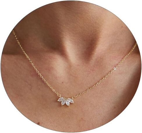 SUFOPE Diamond Necklace for Women,14K Gold Plated CZ Peandant Necklace Cute Cubic Zirconia Chain Trendy Charm Necklaces Jewelry for Gift in Saudi Arabia
