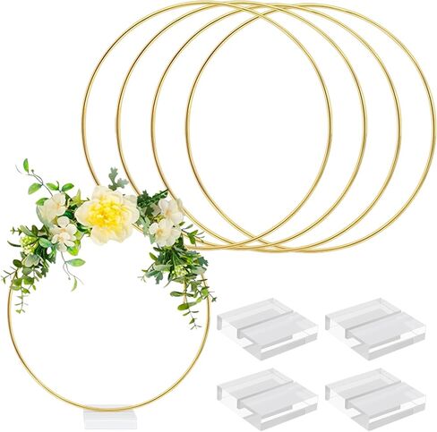 FSWCCK 4 أجهزة كمبيوتر شخصى 12 بوصة قطعة مركزية من الزهور المعدنية للطاولة، حلقة إكليل معدنية مع قاعدة أكريليك شفافة كريستالية، إكليل من الزهور لديكور طاولة الزفاف DIY، صائد الأحلام والحرف اليدوية المعلقة على الحائط in Kuwait